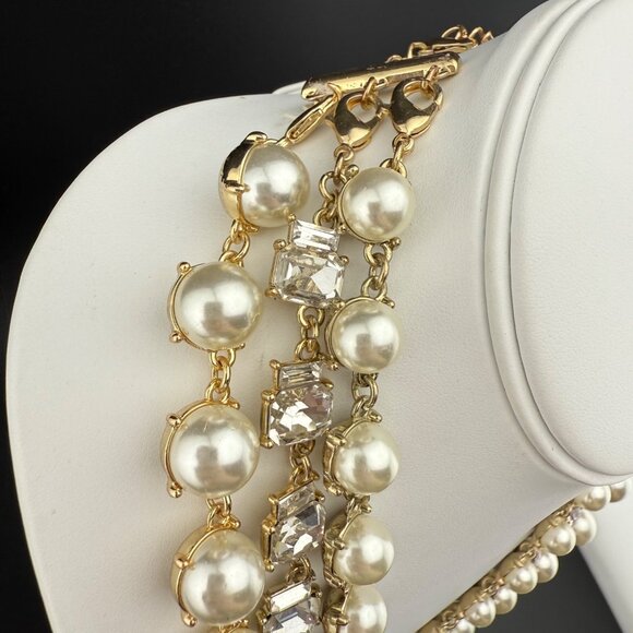 Triple Strand Pearl & Crystal Gold-Tone Necklace Charter Club Lobster Clasp Jewe - Picture 2 of 7